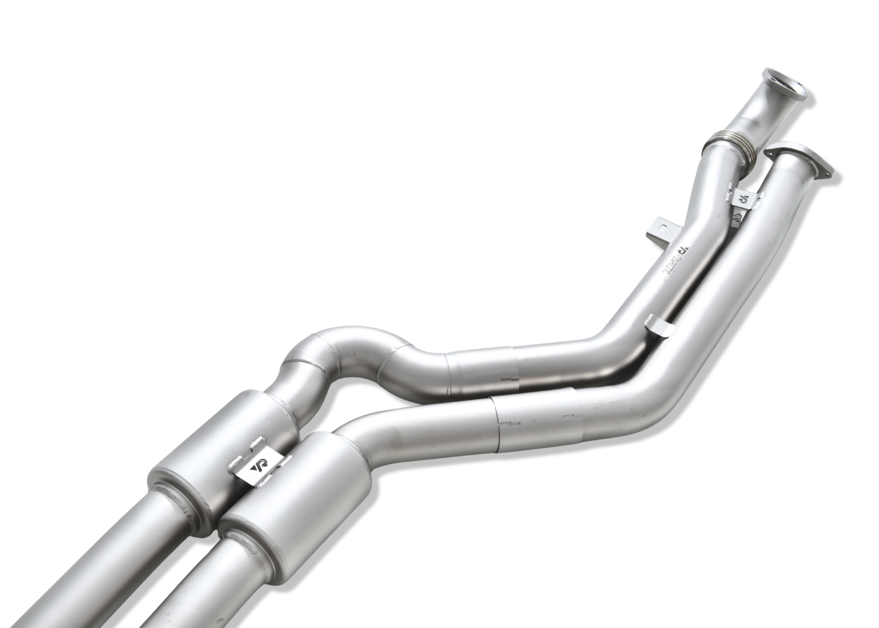 Close-up of the two inline resonators in the EVO midpipe