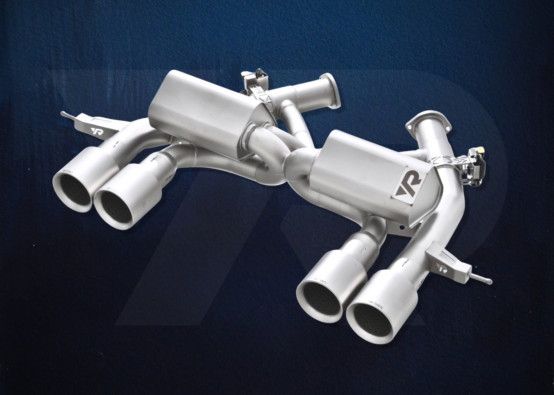 VANTA GOLD EVO axle-back showing the rear X-pipe and compact mufflers